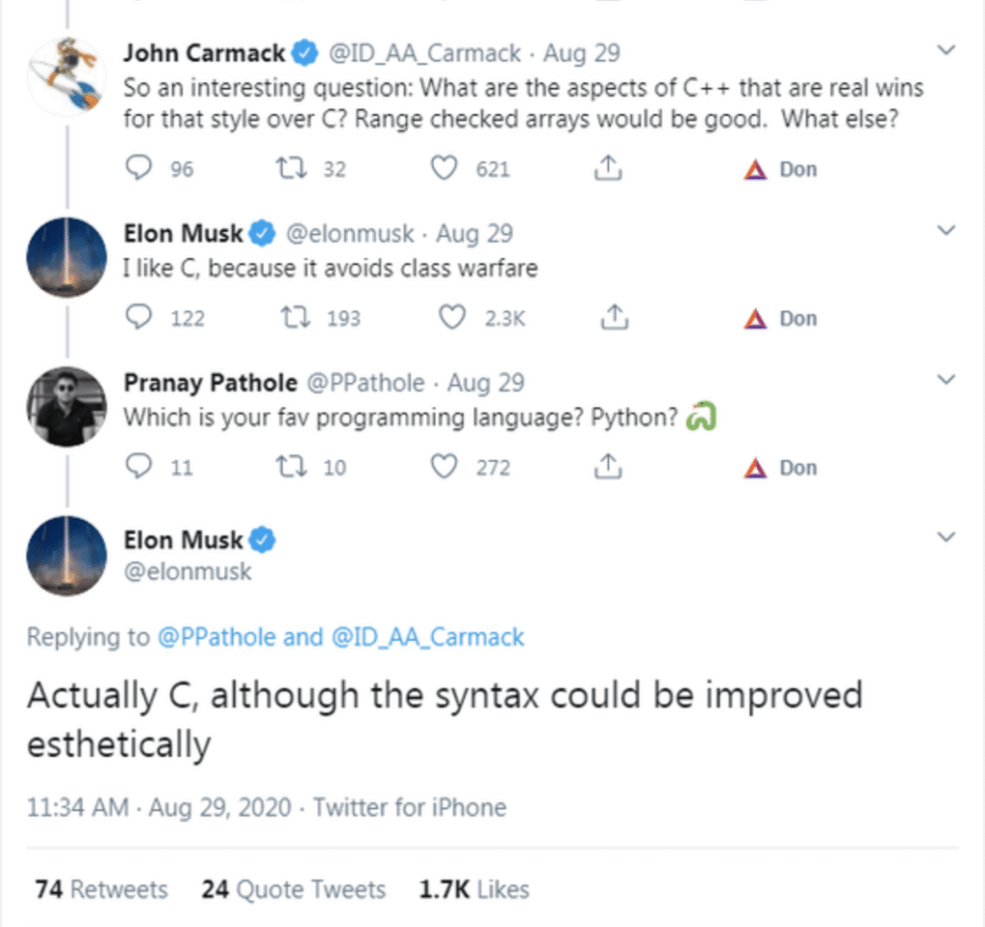 What is Elon Musk favorite coding language?