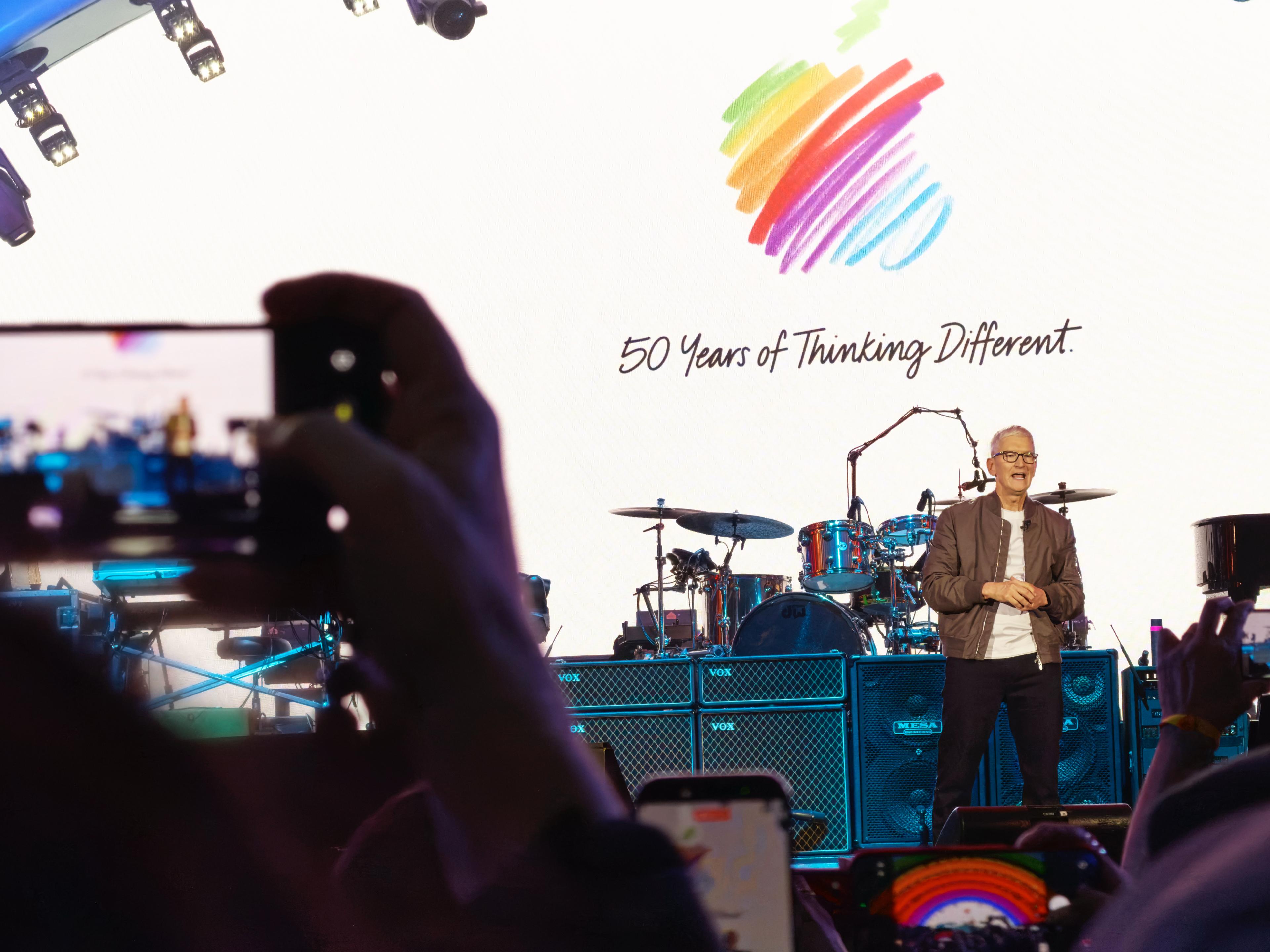 Tim Cook greets the crowd at Apple Park